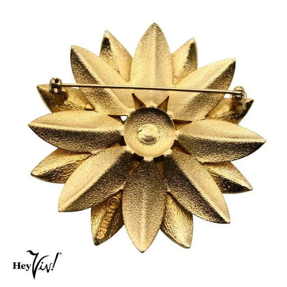 Vintage Sarah Coventry Statement Pin Brooch Gold Flower 2" Across - Hey Viv - Picture 2 of 5